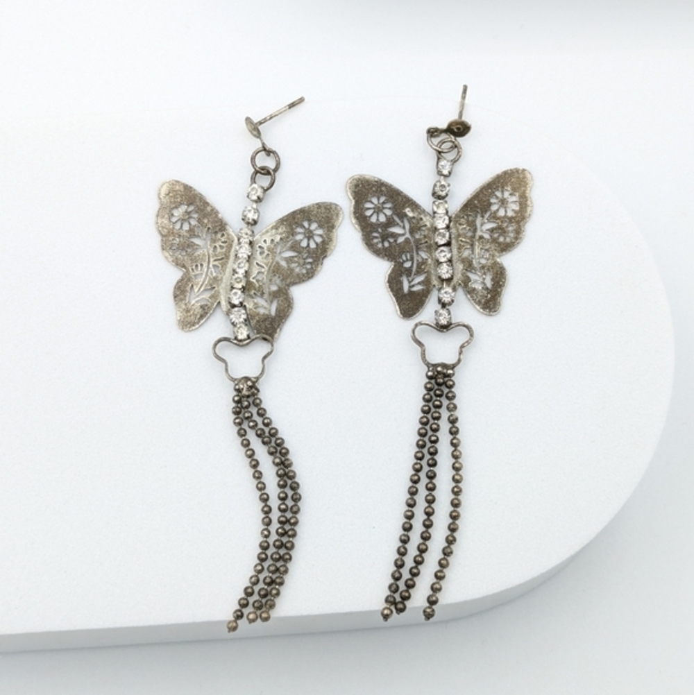 Diamante dangle long butterfly earrings vintage